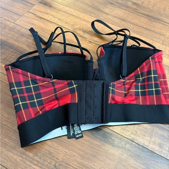 Victoria's Secret X BALMAIN Fashion Show Plaid Strappy Long Line Bra Size 34C - Picture 3 of 5